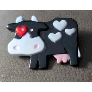 Vintage 1989 Hallmark‎ Valentines Day Pin Black White Cow Heart Spots Love